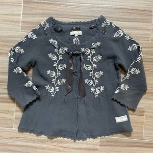 Anthropologie Odd Molly Embroidered Gray Wool Cardigan Sweater 1/S